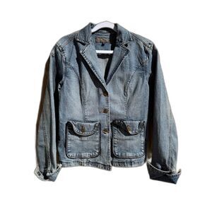 Yuka Jeans Women's VTG Quality Denim Jacket 3 Button Pocketed Collared Fitted S